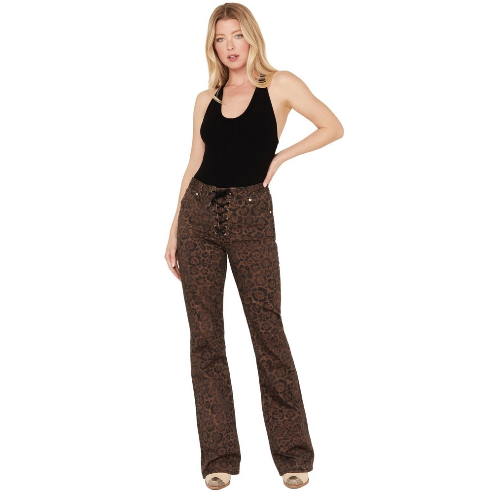 Wrangler X Fender Womens Lace Up Leopard Print Denim Jeans